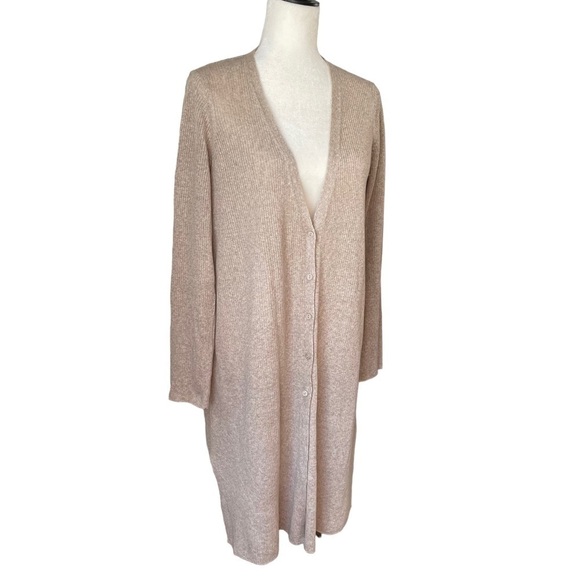 Eileen Fisher organic linen ribbed knit duster cardigan wheat color medium - Picture 1 of 6